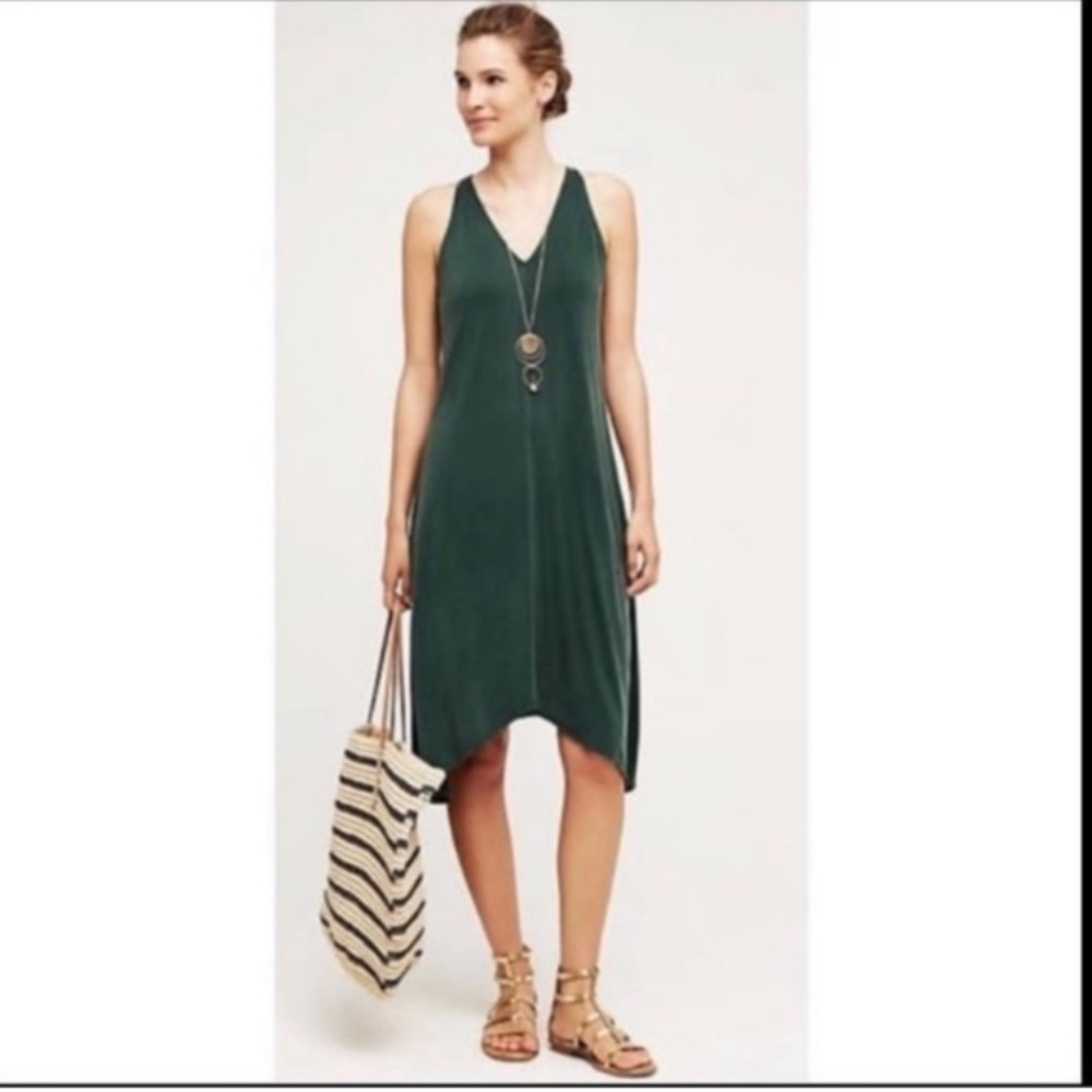 New Anthropologie Dolan Left Coast Cupro Velvet Jersey Christmas Green Dress M